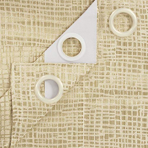Image of Story@Home Bloom Collection Jacquard Checks Pattern Ring top Eyelet 2 Piece Door Curtain - 7 Feet, Beige