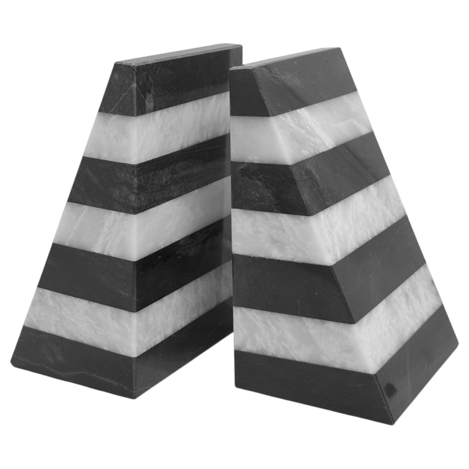CBAM Paar Buchstützen aus schwarzem und weißem Marmor Carrara handgefertigte Buchstützen aus Naturstein Geometrisches Design für Bücherregal und Studio H 18 cm