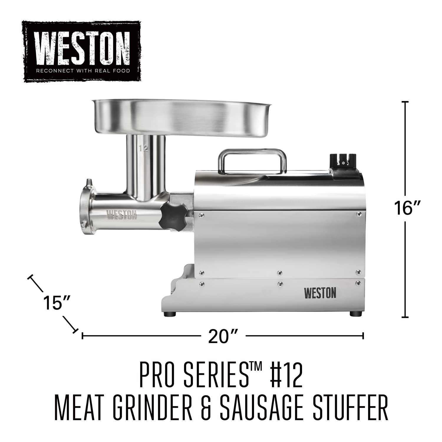 Weston 10-1201-W Pro Series #12 - Picadora de carne - 1 HP, color plateado