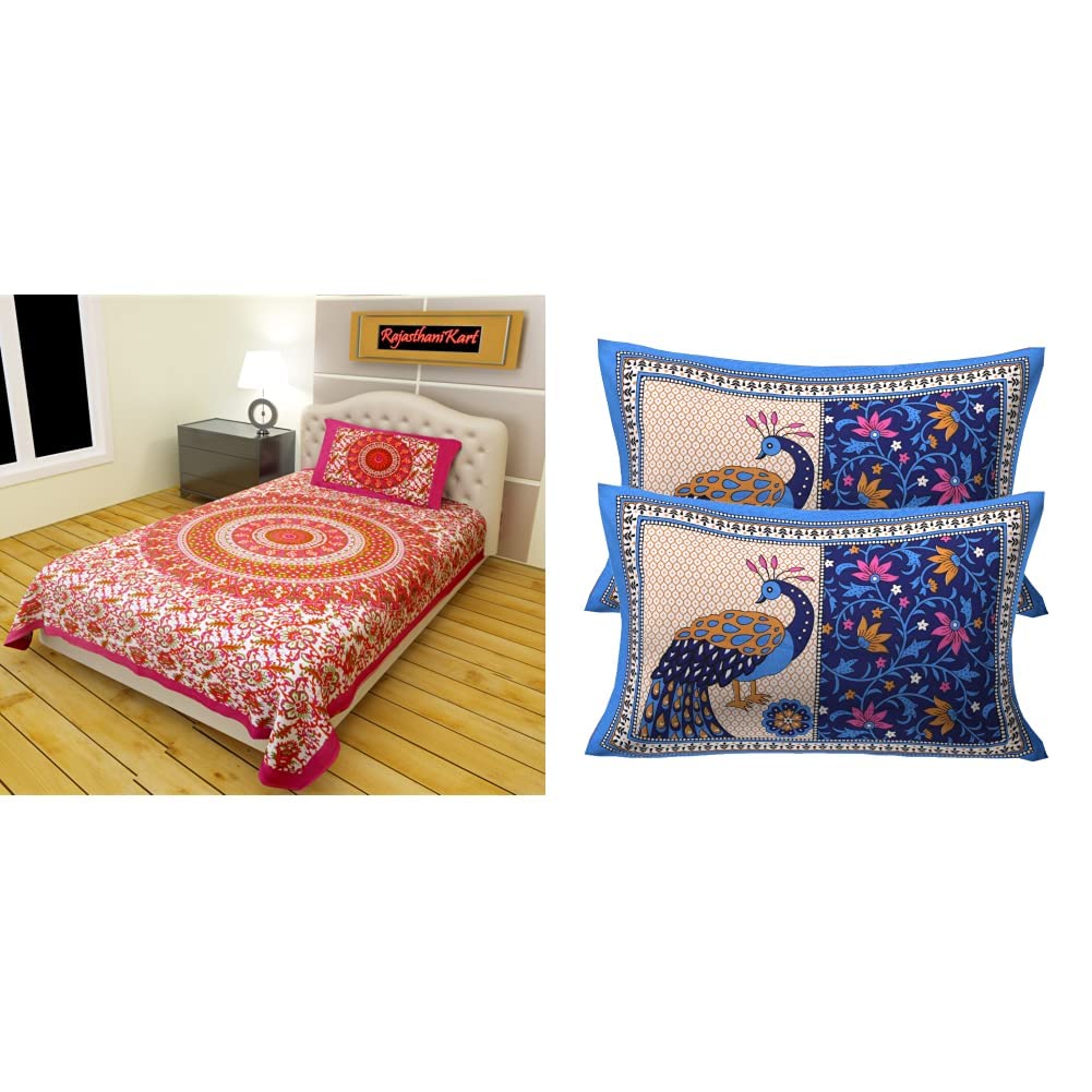 RajasthaniKart Pure Cotton 144 TC Single Size Bed Sheet with 1 Pillow Cover & Pure Cotton 144TC Pillow Cover (Set of 2 Pillow Covers, Jaipuri Tradional Print Blue) (B0BB6DVQVM) Amazon Price History, Amazon Price Tracker