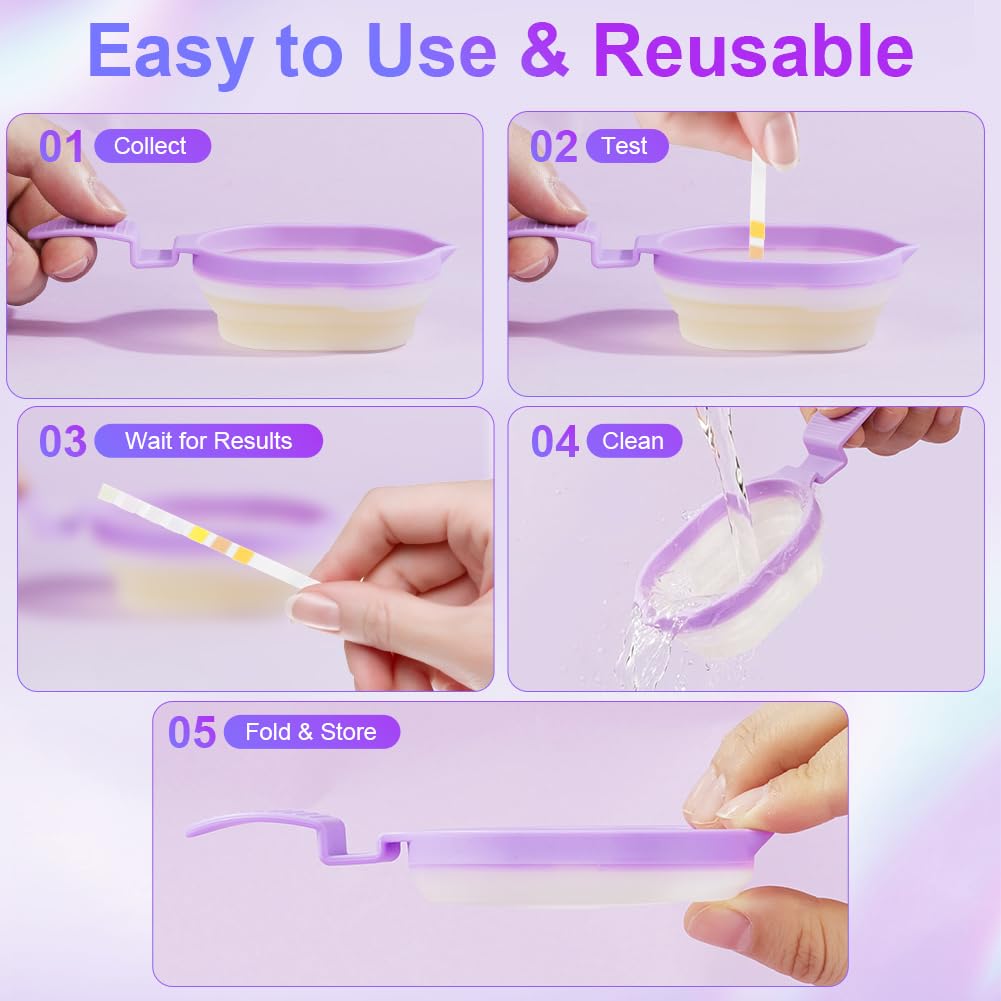 Gobelets à Urine Pliables, 2 Pièces Réutilisables Tasse en Urinoir Femme Portable Outils de prélèvement d'urine pour la Collecte d’Urine Féminine pour Enceintes Domicile Hôpital (Violet)