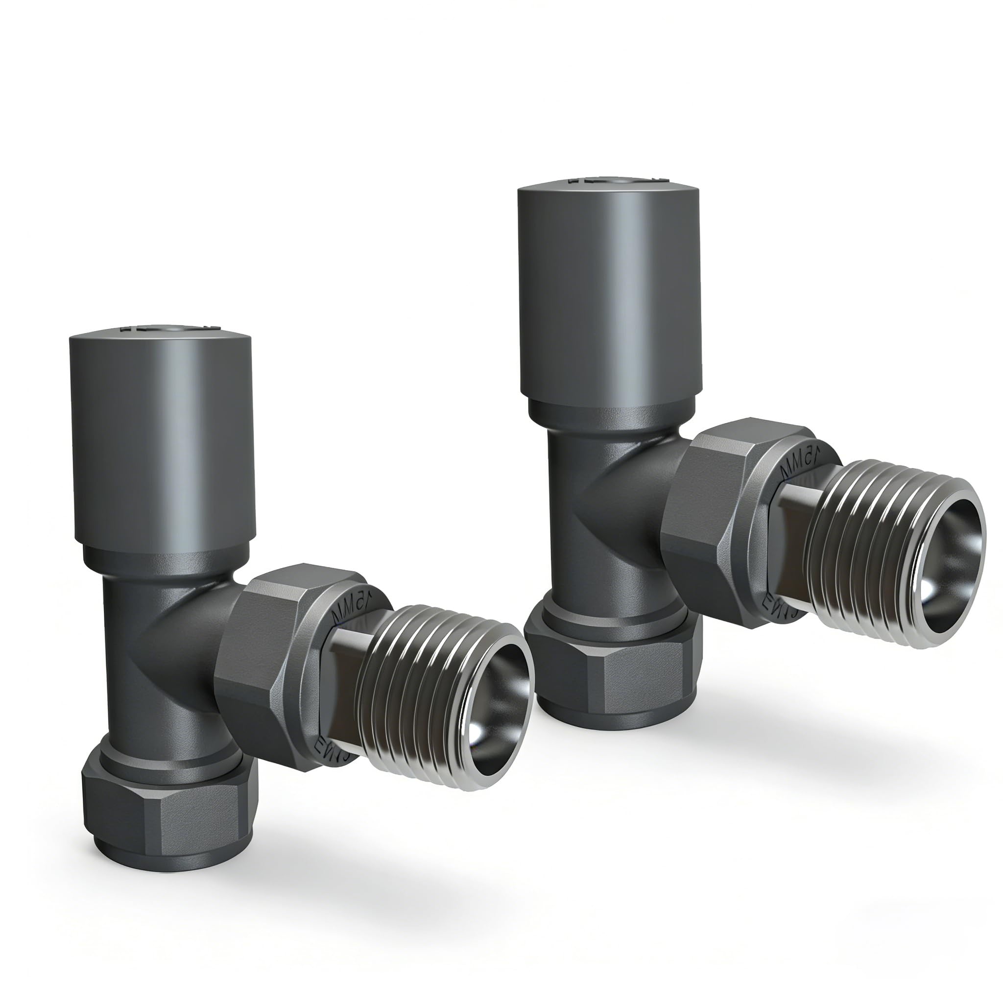 TRV Traditional Manual Angled Radiator Valves Set, 15mm x 1/2", Suitable for Radiators & Heated Towel Rail, Central Heating Design, for UK Central Heating System Modern Bathroom(Anthracite)