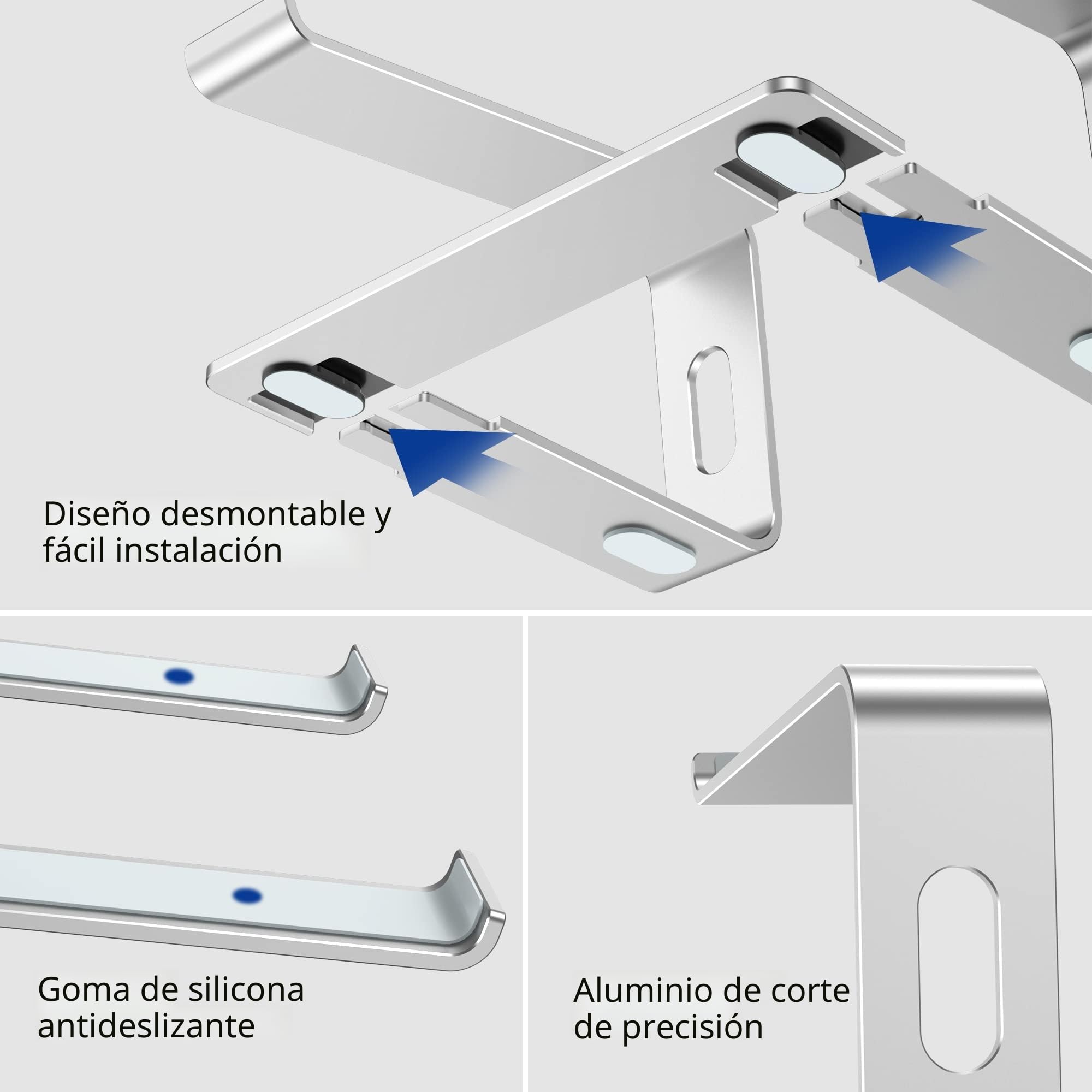 BESIGN LS03S Soporte Portátiles, Soporte de Aluminio Ergonómico para Portátiles Compatible con 10-15,6", Metal Plata