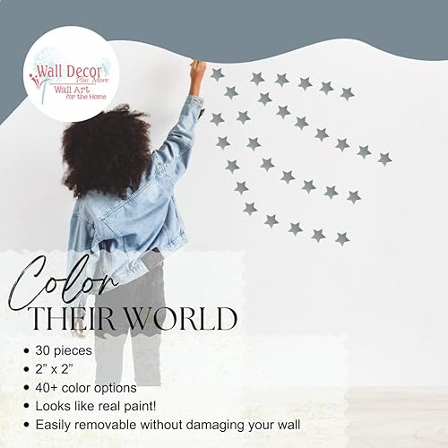 Miniatura 2 de Wall Decor Plus More Pegatinas de vinilo de pared de estrellas para decoración del hogar, 2 pulgadas, 30 unidades, despegar y pegar, plateado