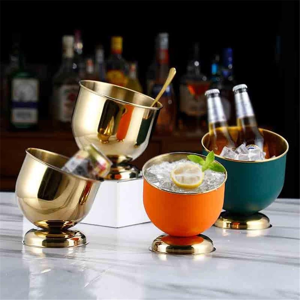 Cubeta de Hielo Cubo de Hielo Acero Inoxidable Biselado con Barra Cubo de Hielo Aislado(Orange)