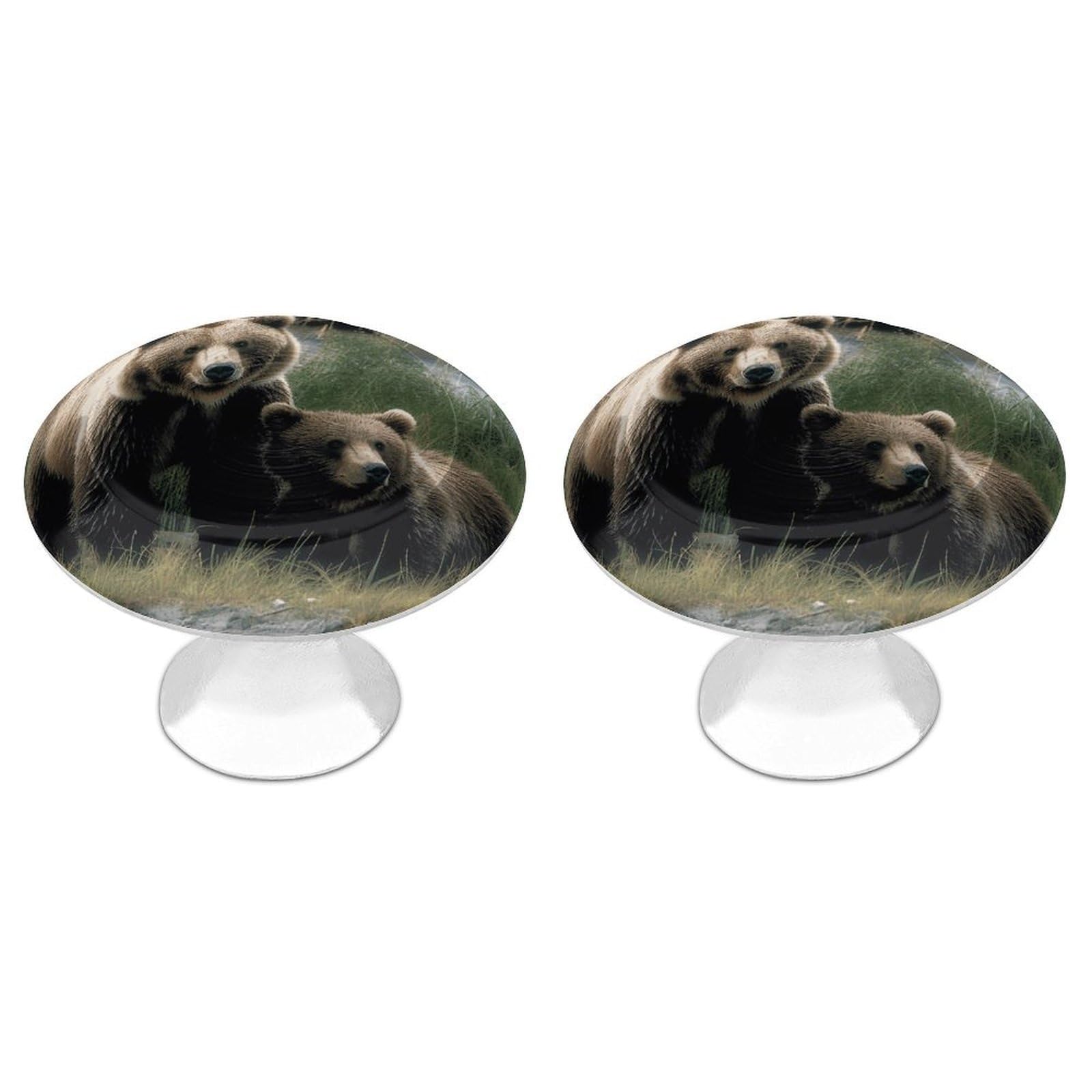 Fodpand White 2 Pack Cabinet Knobs 1.1 Inch Single Hole Drawer Pulls Handles Decorative A Mother And A Cub Bears Furniture Knobs For Dresser Kitchen Bathroom Cupboard Wardrobe Vanity Closet Door Hardware