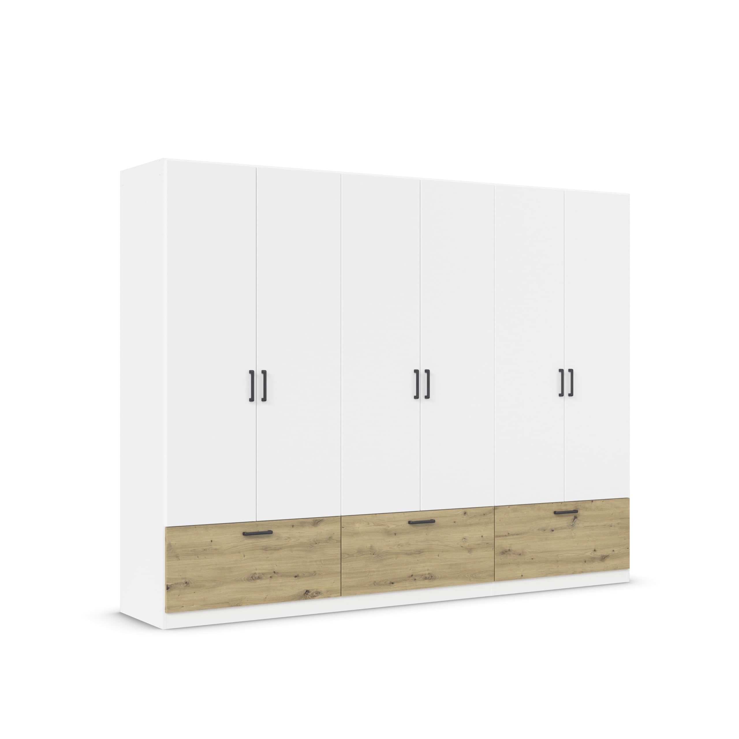 Rauch Möbel BARI, Kleiderschrank, Farbe Weiß/Eiche Artisan, Breite 271 cm | Schrank, 6-türig, 3 Schubladen, für Schlafzimmer, Kinderzimmer, Babyzimmer, Homeoffice, Garderobe, Flur