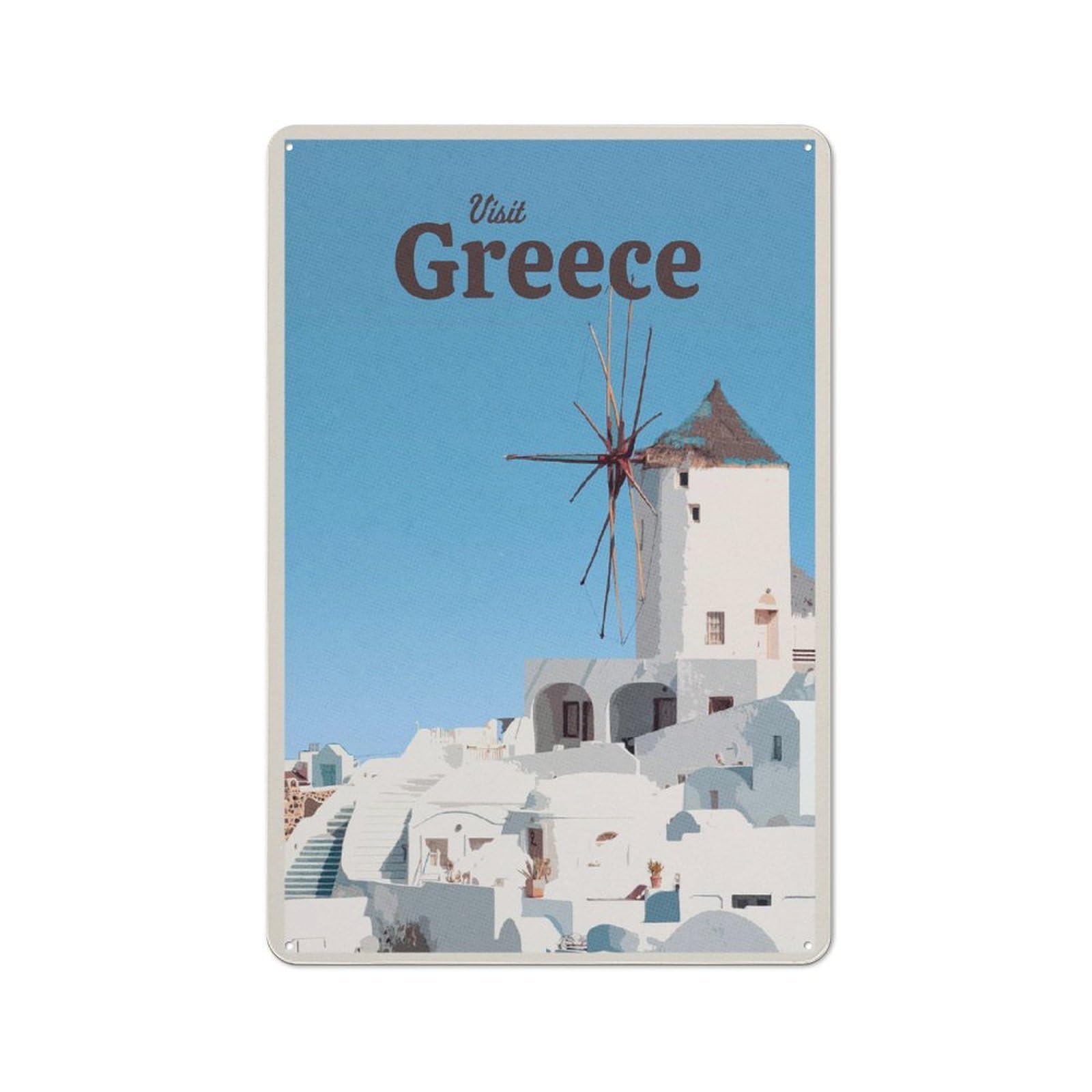 Junmoney Style-20 Visit Greece Creative Metal Wall Decor 30X20cm, Decorative Metal Sign For Office, Study, Studio Or Hallway