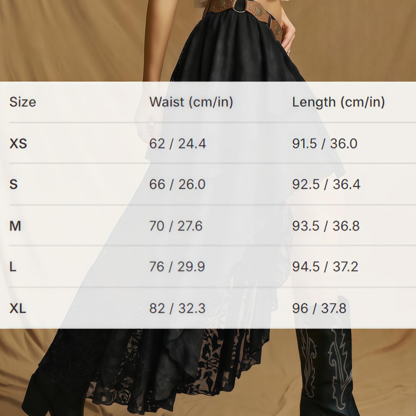 Générique Jupe Longue à Volants en Dentelle et Tulle superposés pour Femme, Coupe trapèze, Style bohème, Ourlet Tendance, idéale pour Les Sorties. (Black,S)