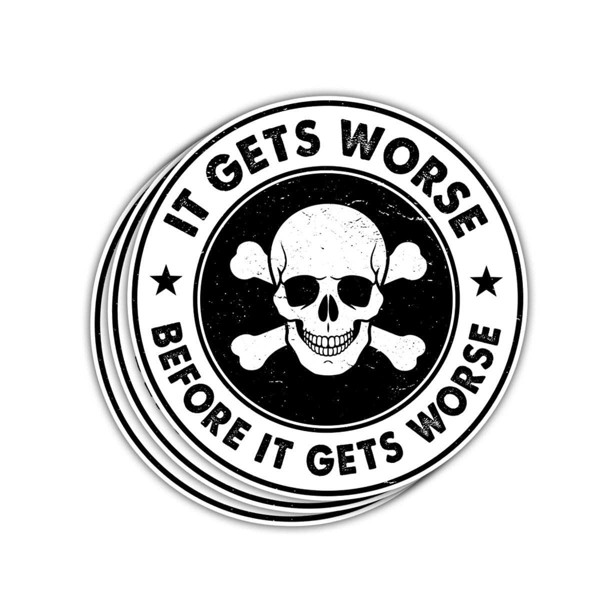 3 Pcs It Gets Worse Before It Gets Worse Sticker Funny Retro Skull, Sarcastic Joke Human Skull Decal Die-Cut Waterproof Vinyl Stickers for Laptop Water Bottle Hard Hat Helmet Bumper Gifts 3"x3"