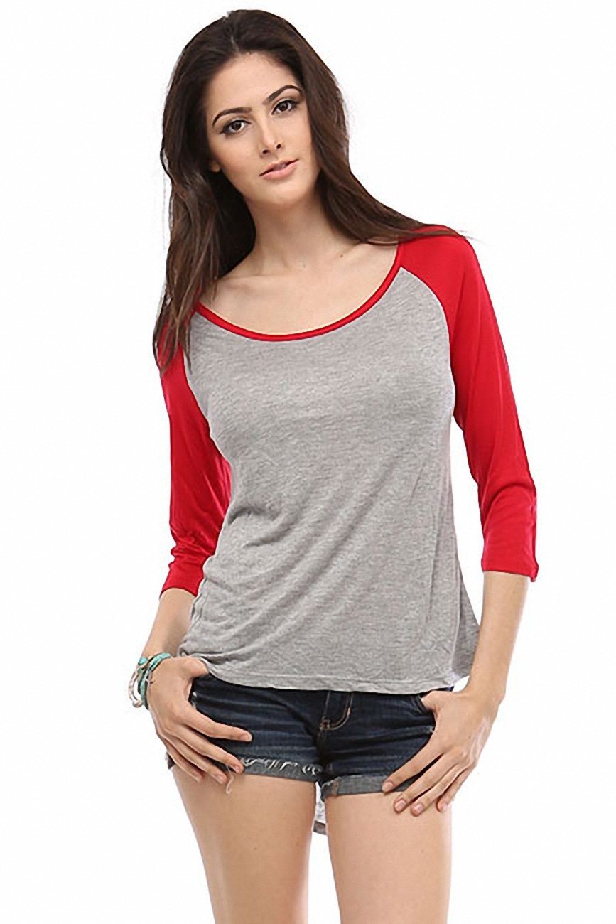 Sassy Apparel Womens 3/4 Raglan Sleeve Cute Hi-low Tunic Style Sweatshirt Top