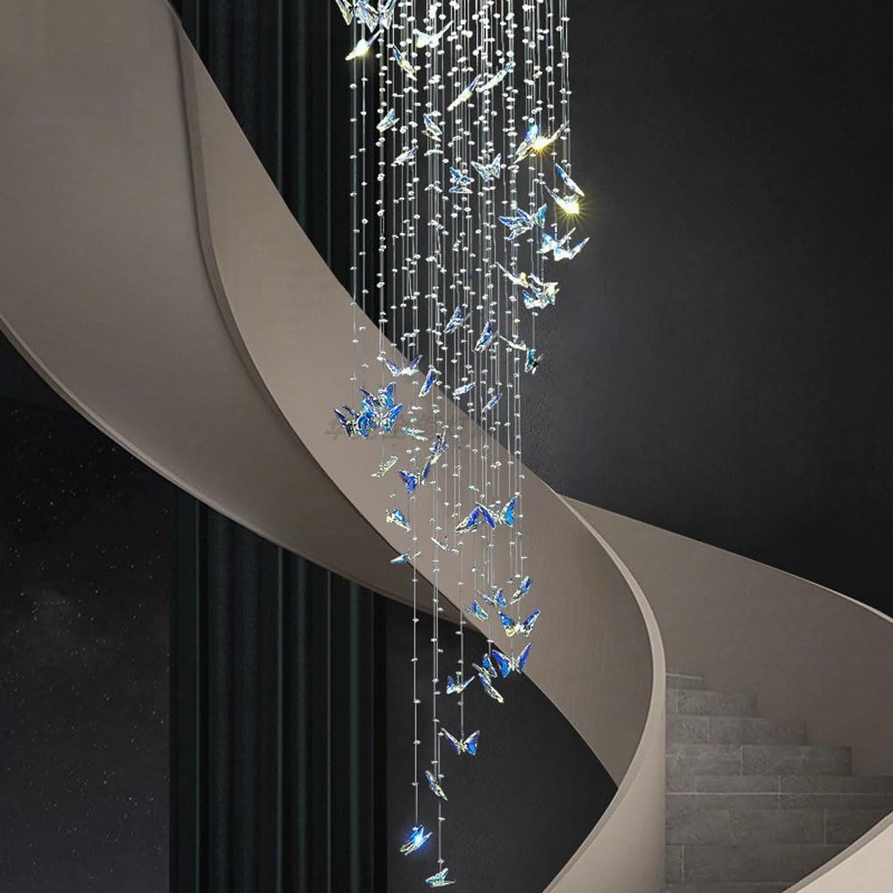 62,9-Zoll-Kronleuchter für hohe Decken, 7-Licht-Kristall-Pendelleuchte im Spiraldesign, große Moderne Deckenbeleuchtung für Treppen, Foyers, Wohnzimmer, Wohnzimmer, Schlafzimmer