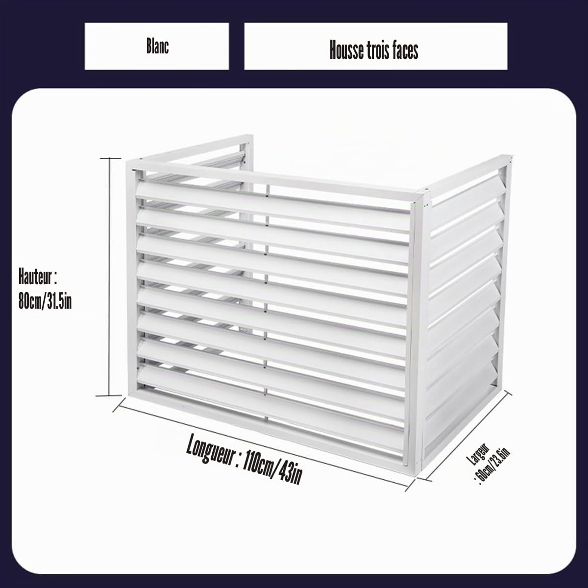 Cache Climatiseur en Aluminium, Protection De Unité Extérieur pour Pompe À Chaleur Écran Barrière D'intimité, Couvercle Anti-Poussière pour La Maison, Facile À Installer (Color : Blanc, Size : 110x8