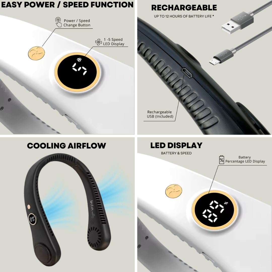 Amazon.com: AireLux Cooling Neck Fan, 5-Speed, USB Rechargeable