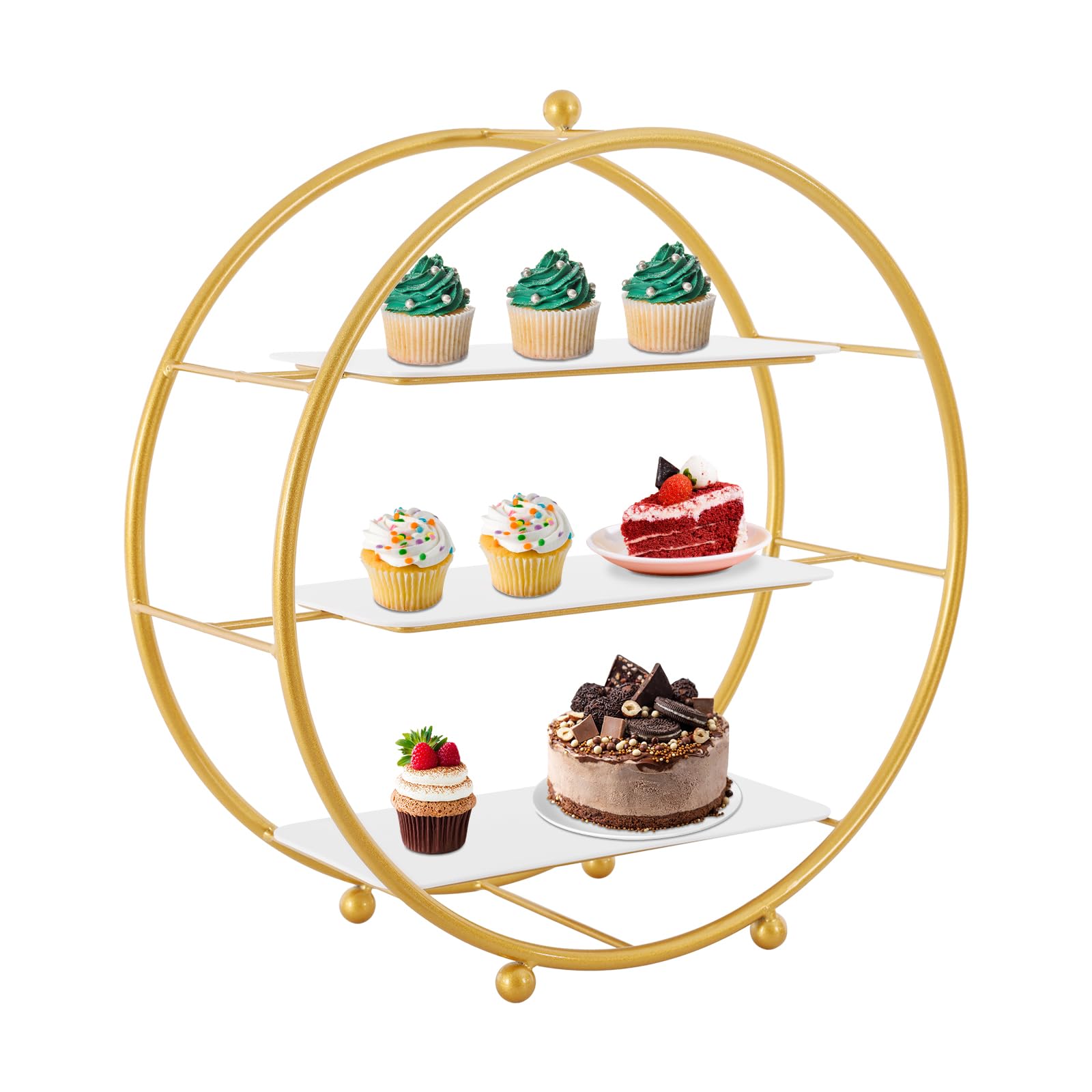 2 Pcs Gold Metal Tiered Cupcake Stand, 16.9 inch 3 Tier Round Dessert Stand Circle Cupcake Holder Stand Cake Display Stand for Dessert Table Display Party Wedding Birthday