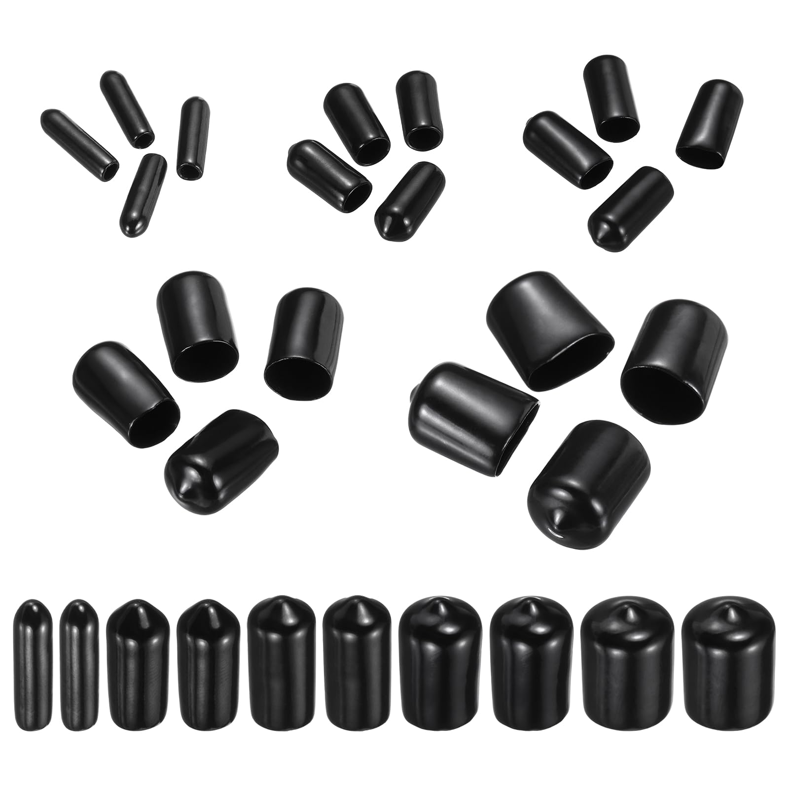 MECCANIXITY 50pcs Round End Protective Caps Rubber Cover 1/8" 1/4" 3/8" 1/2" 5/8" Black Screw Protector for Screw Bolt, Plumbing Pipe