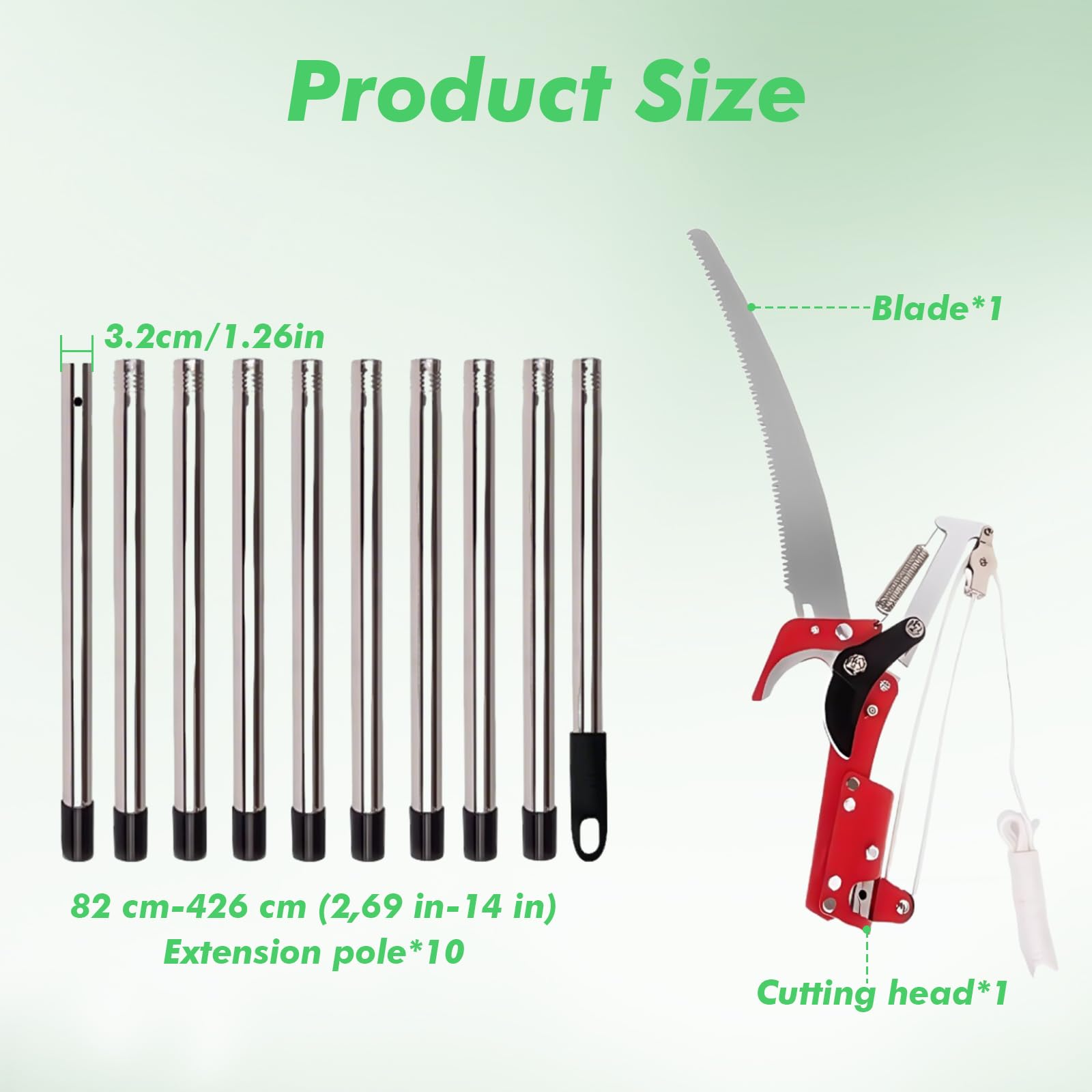 Sierra de podar telescópica para podar árboles, tijeras para ramas altas, 82-410 cm, cortador de ramas manual con mango telescópico, sierra telescópica para jardines, silvicultura, agricultura