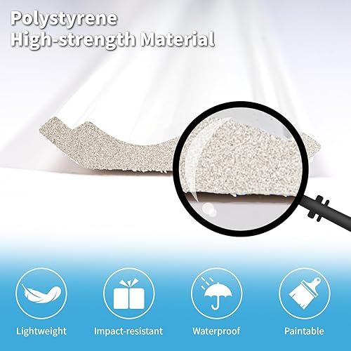 Miniatura 7 de Art3d Moldura decorativa de techo de poliestireno de alto impacto, 10 unidades de 47 pies, instalación con pegamento, color blanco