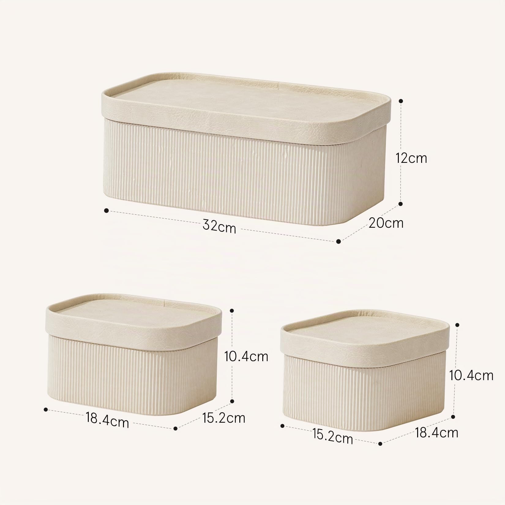 LA JOLIE MUSE Boîtes de Rangement avec Couvercles Set de 3 Conteneurs de Rangement Décoratifs, Organiser Boîte de Rangement Empilable & Plateau en Cuir Vegan, Beige