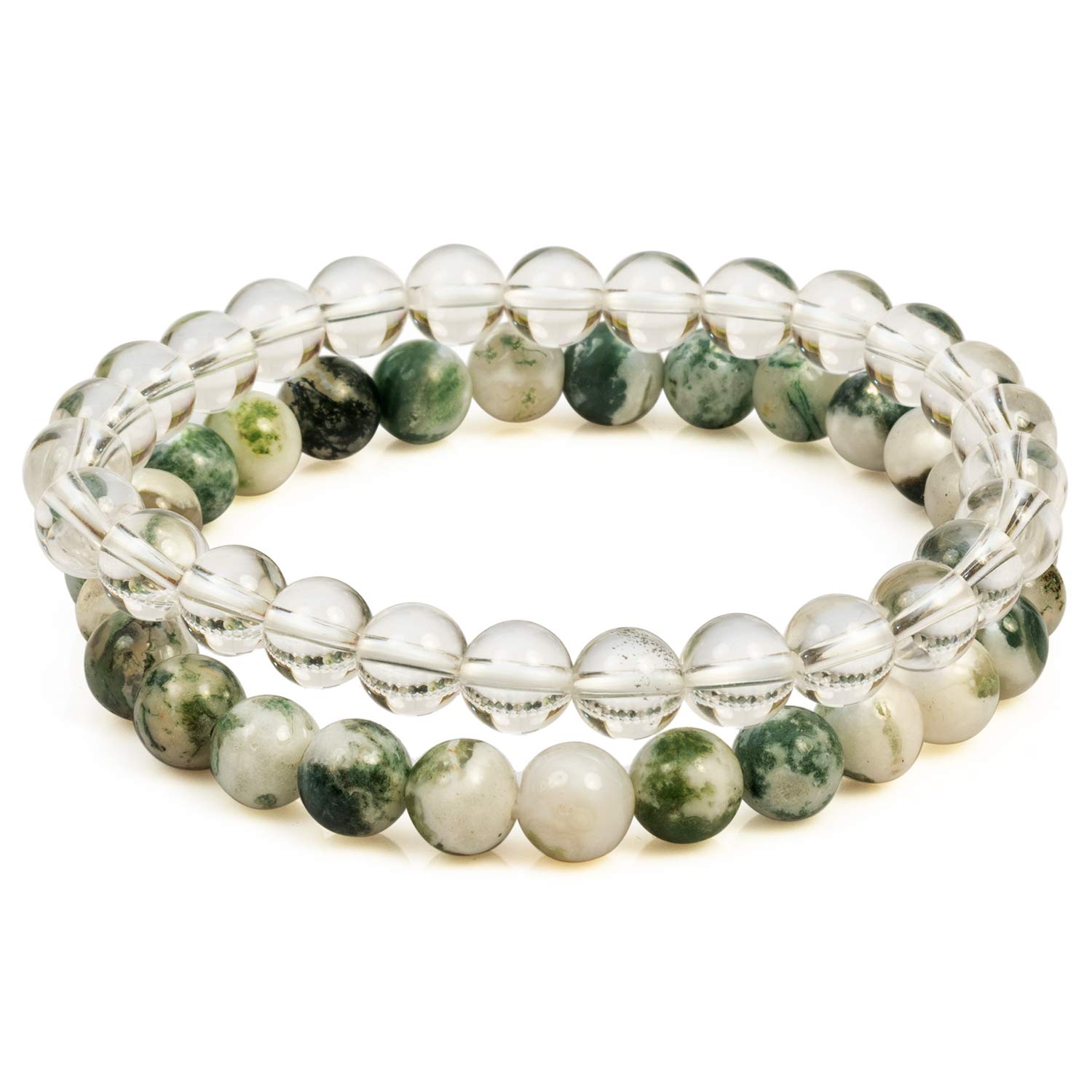 Divine Magichealing bracelet real stones tree agate beads 8mm and clear quartz natural crystals for positive energy stretch bracelets for couples brings Success and abundance | spiritual gift ideas