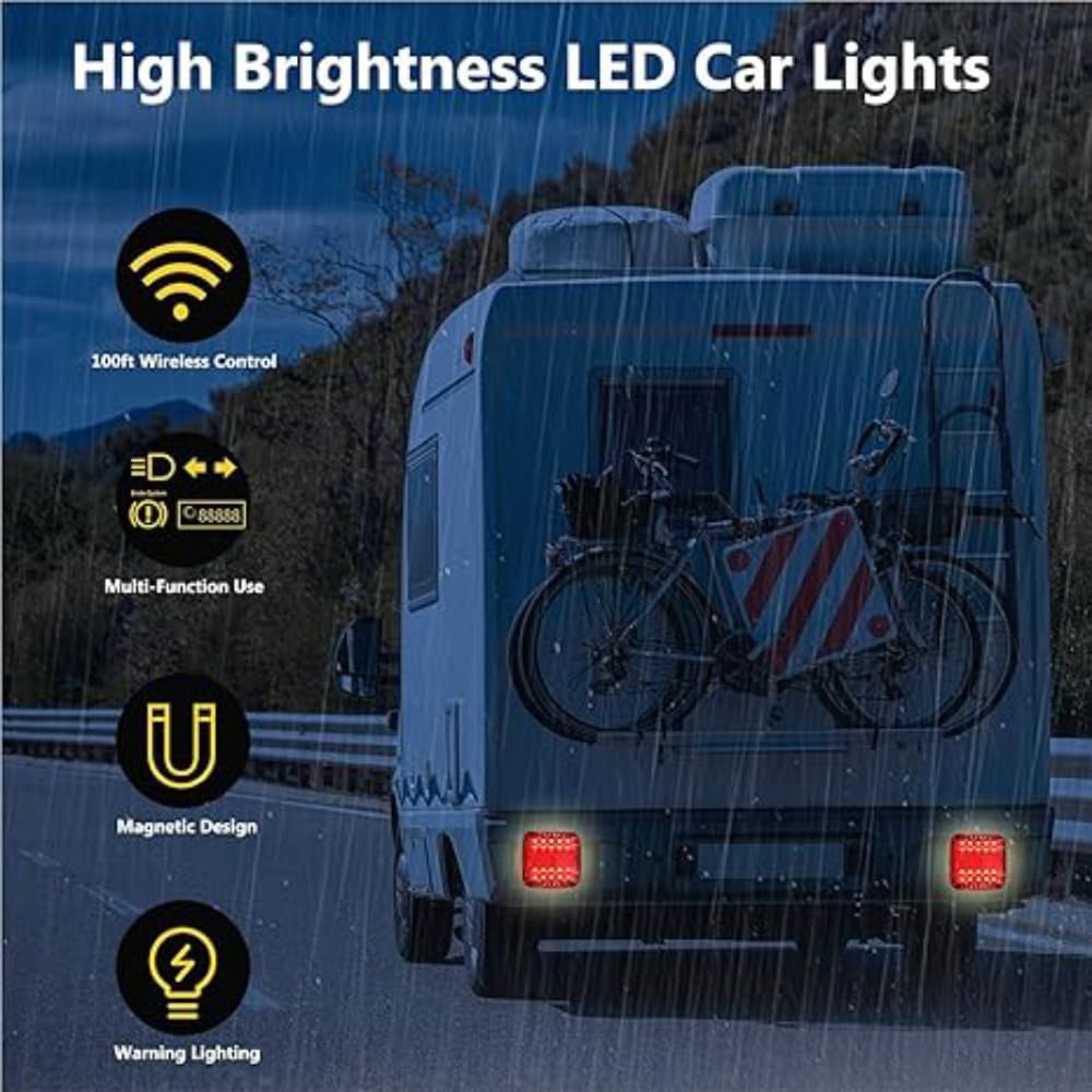NEWFUN Fanali Posteriori Rimorchio, 12V Fanali Posteriori Rimorchio Led, Fanale Posteriore Magnetico Combinato, Impermeabile, Ricaricabile, per Rimorchi, Camion, Roulotte o Autocarri, E-Mark