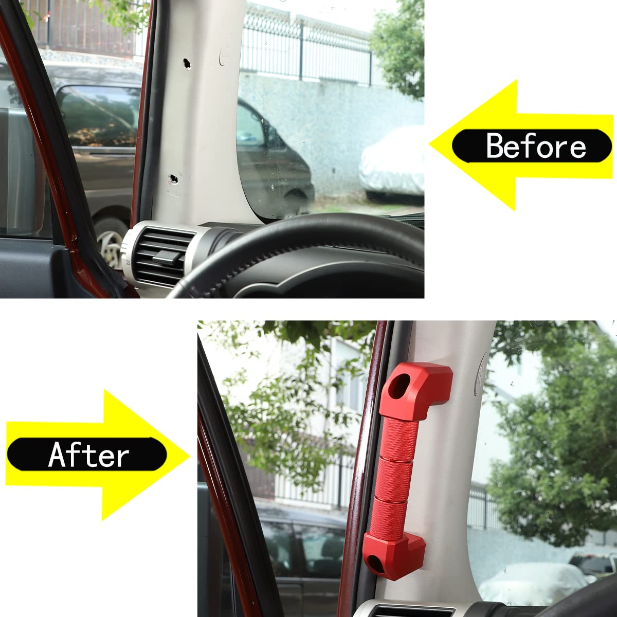 LLKUANG Car A-Pillar Grab Handle Replacement Parts Fit for Toyot@ FJ Cruiser 2007-2021,Aluminum Alloy Interior A-Pillar Side Grab Handle Replacement Kit-2PCS (Red)