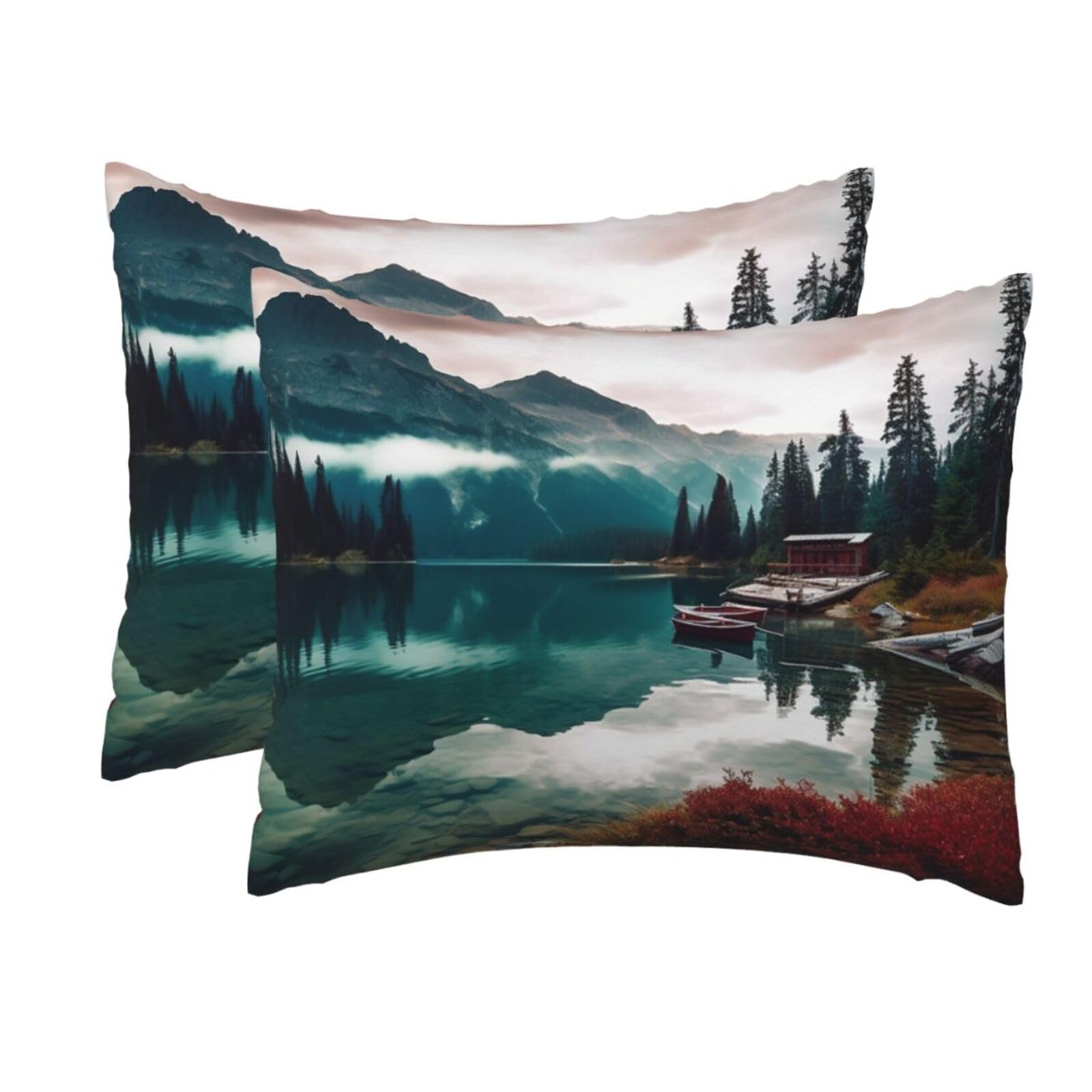 2 Pack Standard Size Pillow Cases for Hair and Skin Soft Breathable Pillow Case Covers with Hidden Zipper Scenic Lake Pillowcase 20x26 Inches Pillow Cover for Sleeping Gift