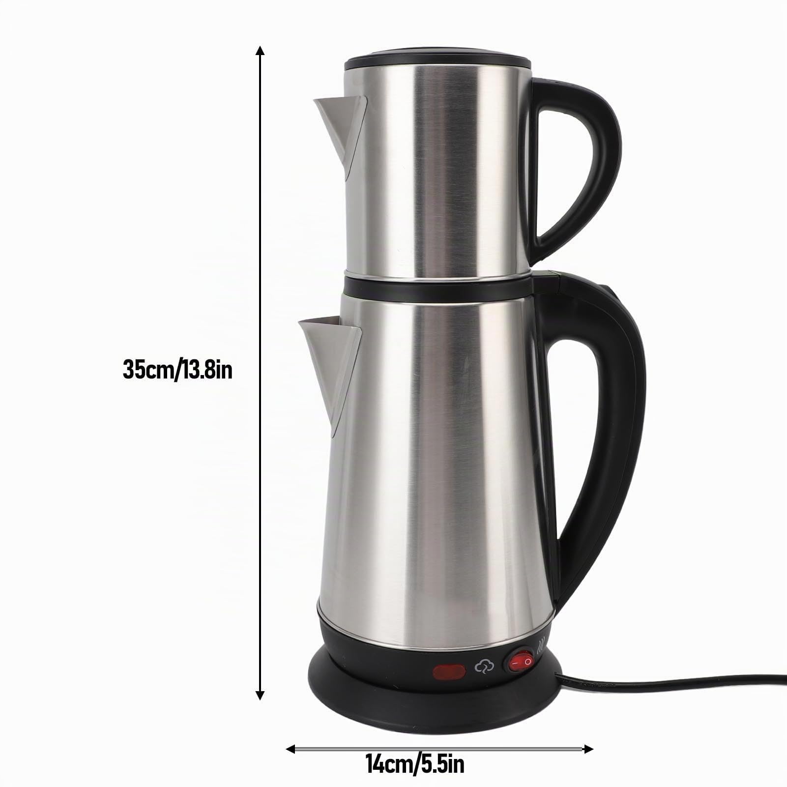 Dpofirs Bouilloire Turque électrique, Infuseur Amovible 1L et 2L en Acier Inoxydable de Théières Turques pour Thés Noirs (Prise UE 220V)