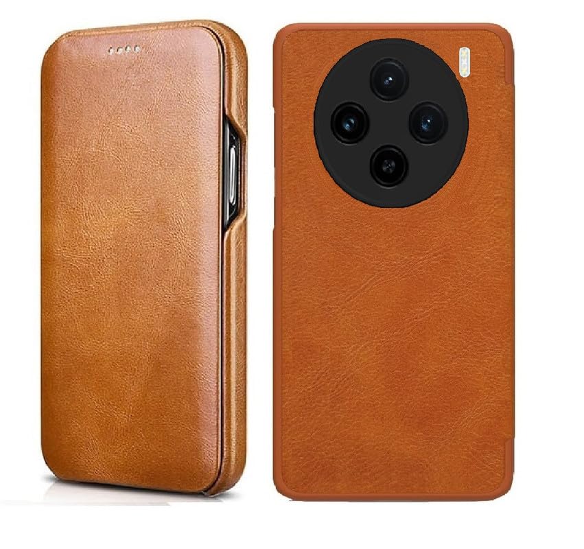 Image of WHITBULL Royal Leather Magnetic Flip case Compatible with vivo X100 Pro (Brown)