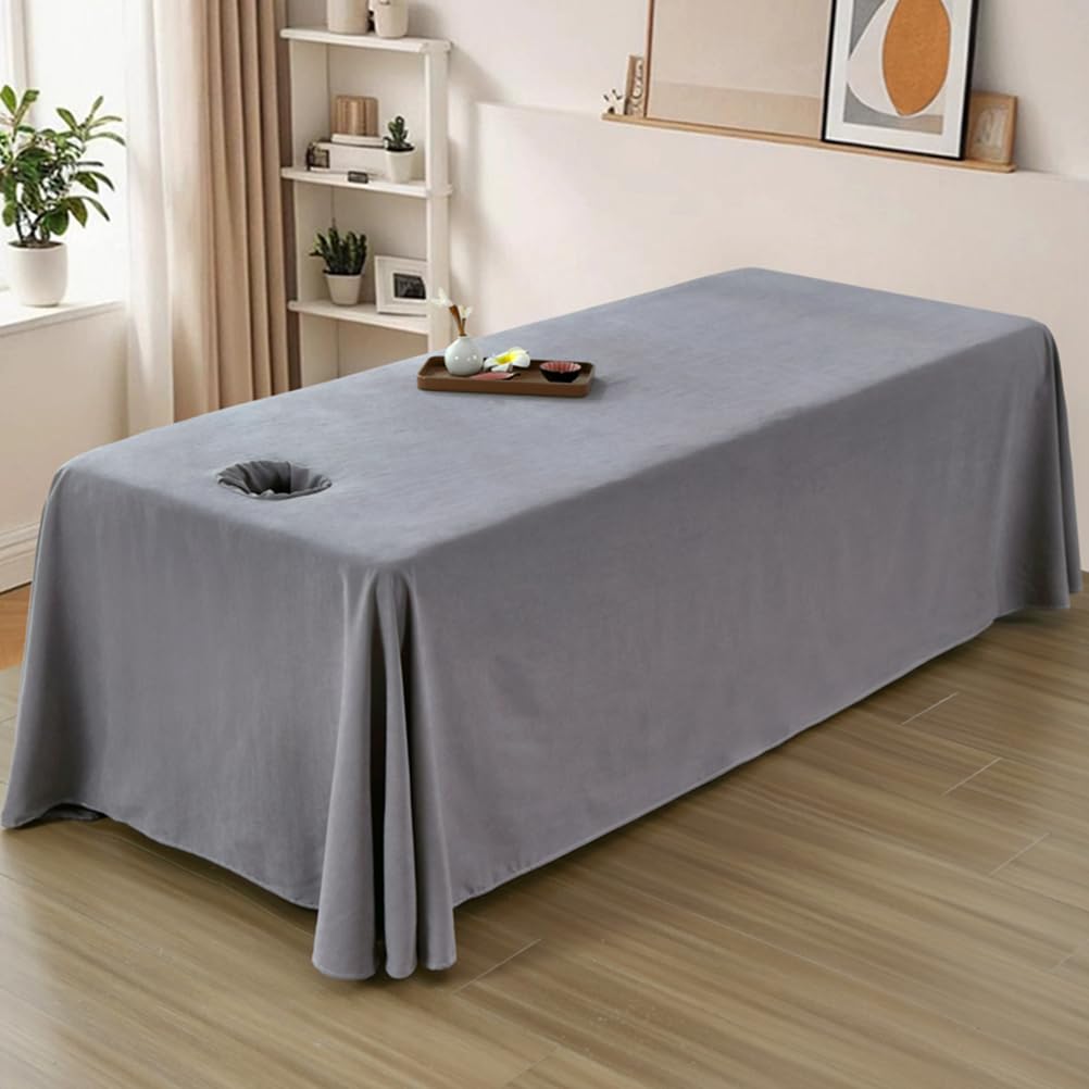 LDLCYCN 2Pcs Massage Bed Cover With/Without Hole Massage Spa Table Bed Sheet Full Wrap Massage Table Skirt Spa Bed Cover with Skirt Beauty Massage SPA Couch Cover Washable,Grey(H),80 * 190cm