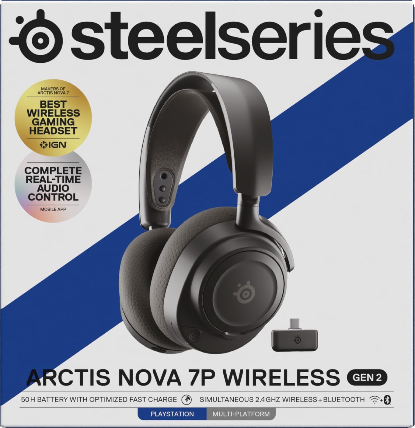 SteelSeries Arctis Nova 7P Wireless Gen 2 -Playstation cuffie da gioco -Controllo app in tempo reale - Oltre 50 h -Driver magnetici al neodimio - Mixabile 2,4 GHz/Bluetooth - PS5,PC,Switch 1/2, Mobile