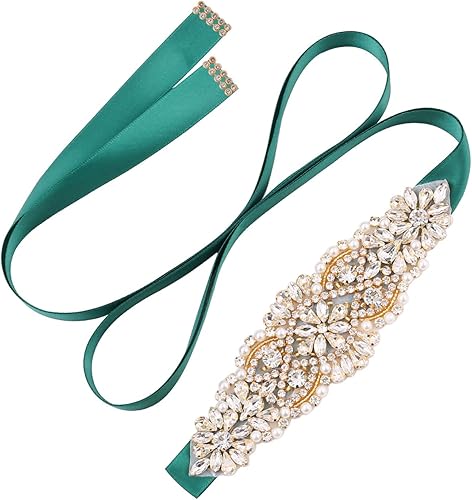 Jovbridsea Cinturón de novia de cristal para vestido de boda, cinturones de vestido de novia con diamantes de imitación y perlas para mujer