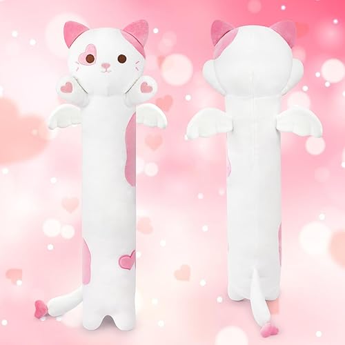 Almohada larga de felpa para el cuerpo, almohada suave de peluche de gato de 22 pulgadas, bonita almohada de peluche de gatito, juguetes para niños,