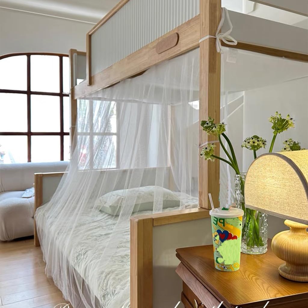 4 Corner Post Students Dorm Bunk Mosquito Net Bed Canopy Netting Students Bed Curtains for Student Dormitory School College Bedroom Decoration (White, 53" W x 78" L (Pack of 1))