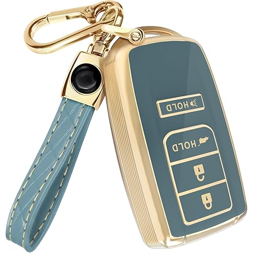 Lucrum Compatible with Acura Key Fob Cover & Leather Keychain, 4 Buttons Keyfob Case for MDX RDX RLX ILX TLX PLX (2014-2021)