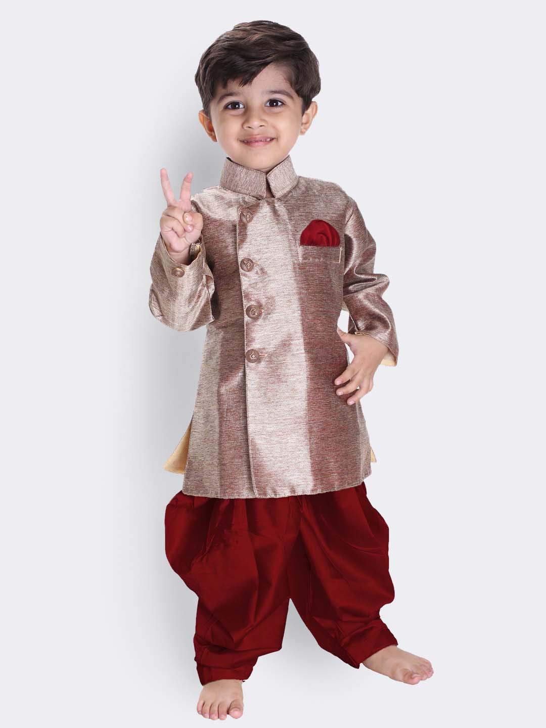 Jbn Creation Boys' Bronze Gold Cotton Blend Sherwani And Dhoti Pant Set_Vasbsw121Ma_16