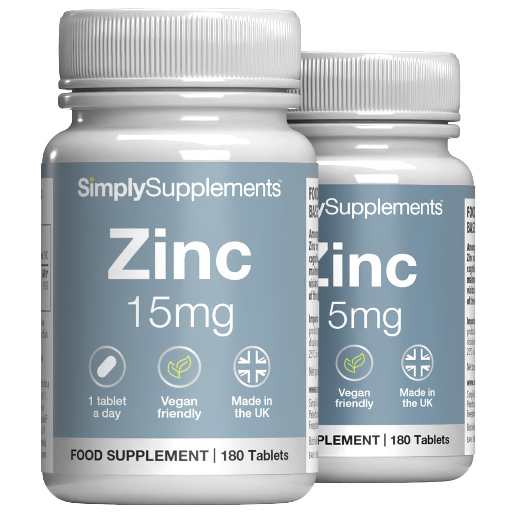 Zinc 15mg Tablets | Contributes to Normal Fertility, Hair, and Immune System Function | Potent One-a-Day Formula | 360 Tablets = 12 Months' Supply | Manufactured in The UK to GMP Standards