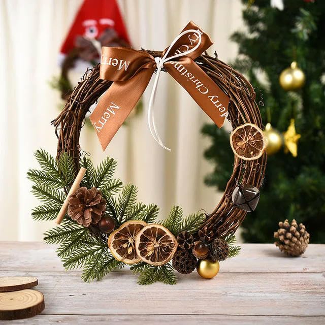 QZH Ghirlanda da 30 cm Ghirlanda di Decorazioni Natalizie Ghirlanda da Appendere in Rattan Artificiale con Luce a LED Porta d'ingresso Festa a casa (A, Taglia