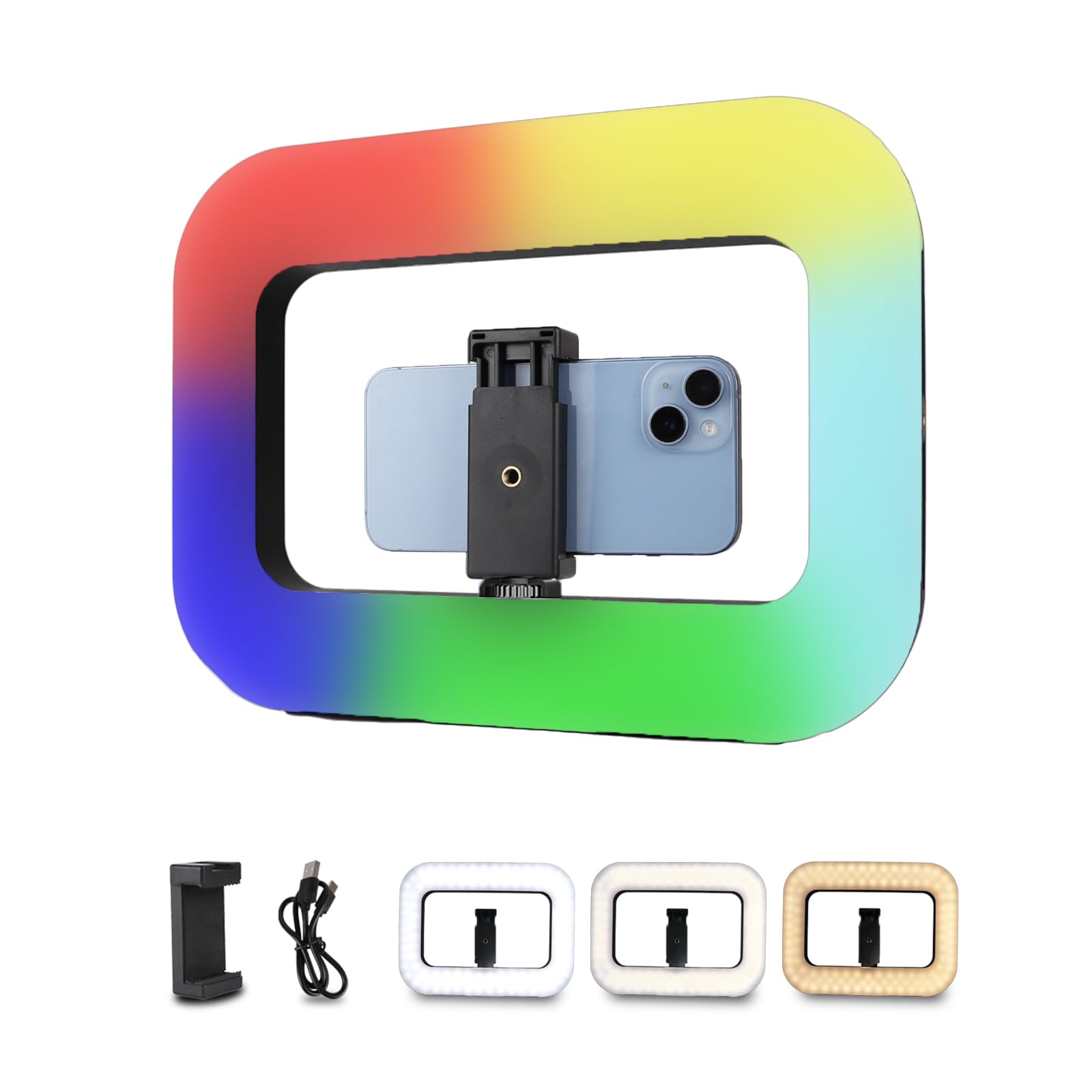 Smartphone Video Rig with RGB Light, Phone Stabilizer + 36 Special Effects, Handheld LED Ring Selfie Light with Built-in 8000mAh Battery for Camera, Smartphone, YouTube, TikTok Video Recording, Makeup
