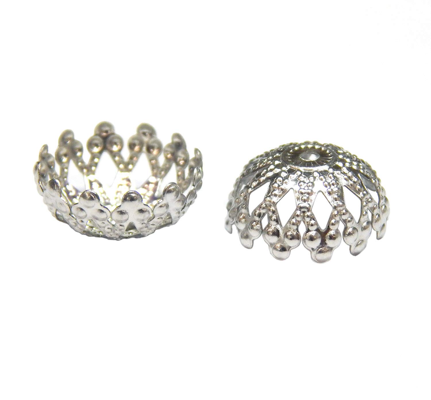 Perlin 30pcs Stainless Steel Filigree Pearl Caps, 12mm, Silver & Black, Delicate, Intricate, Adults, Female, All Seasons