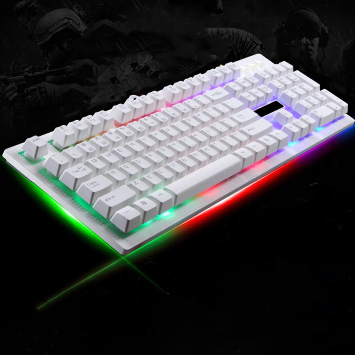 Lurrose Conjunto de Teclado y Ratón Gamer Cable USB, Teclado Mecánico Táctil de 104 Teclas y Ratón Luminoso de Plástico para Uso en Casa o Café
