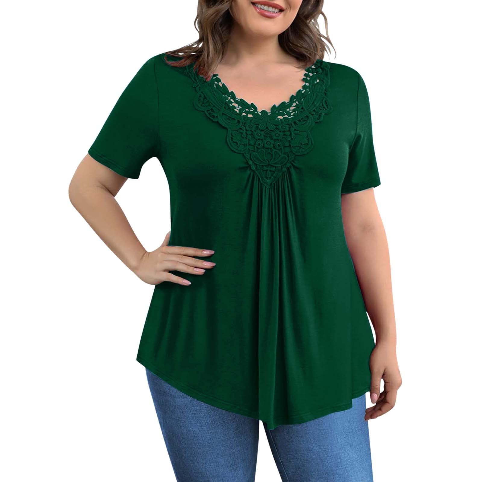 VEMOW Camisetas Mujer Tops Manga Corta con Estampado de Gasa Doble Criss Cross para Mujer Talla Grande Blusa