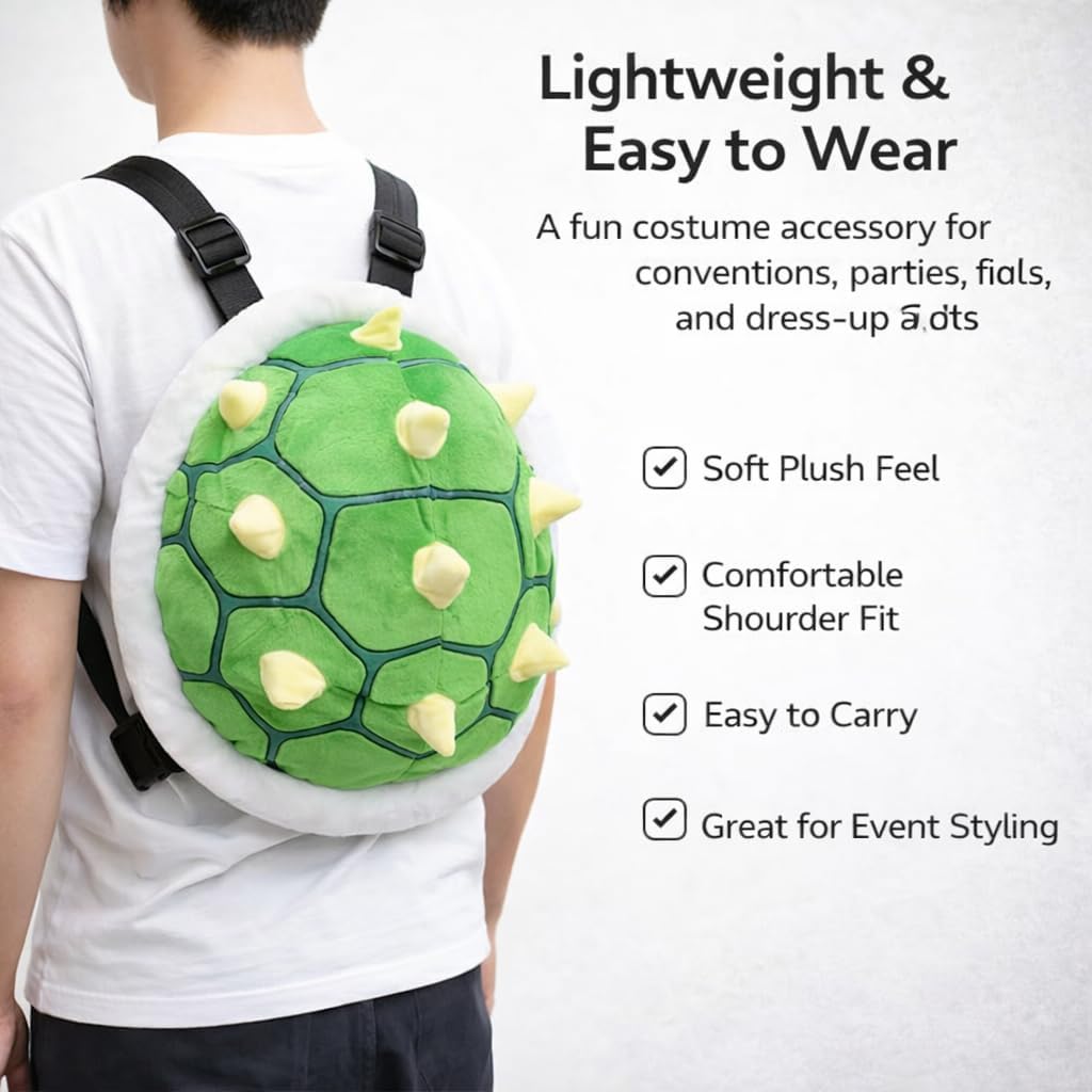 Green Spiked Turtle Shell Backpack Plush Round Novelty Costume Bag Lightweight Compact for Cosplay Festival Party (Spiked Shell) image 3