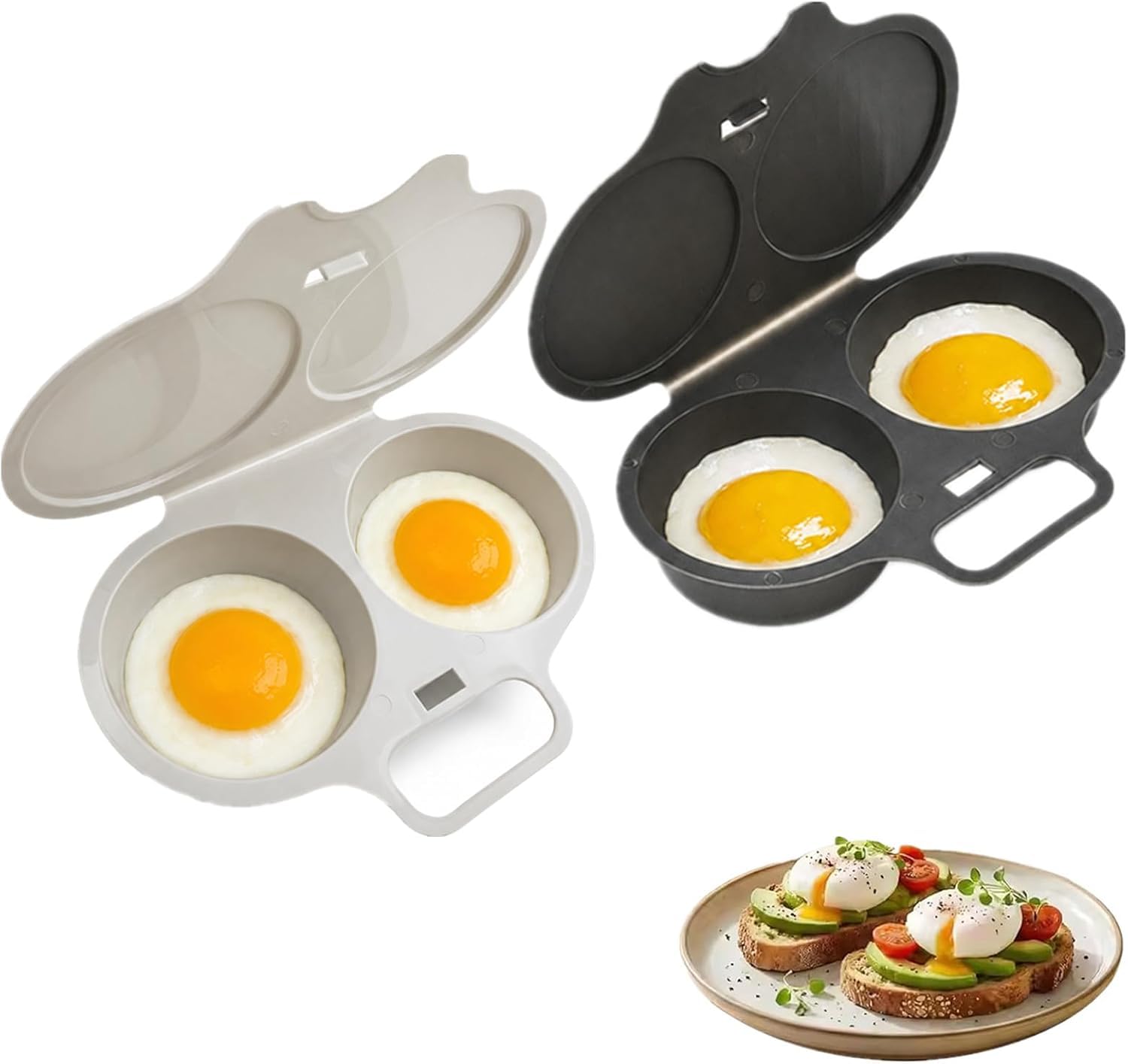 2PCS Microwave Egg Poacher, Egg Poachers with Lid & Handle，2 Cavity Egg Poacher Microwave, Non-stick Poached Egg Maker, Quick and Easy for Home Breakfast, Practical Kitchen Gadgets