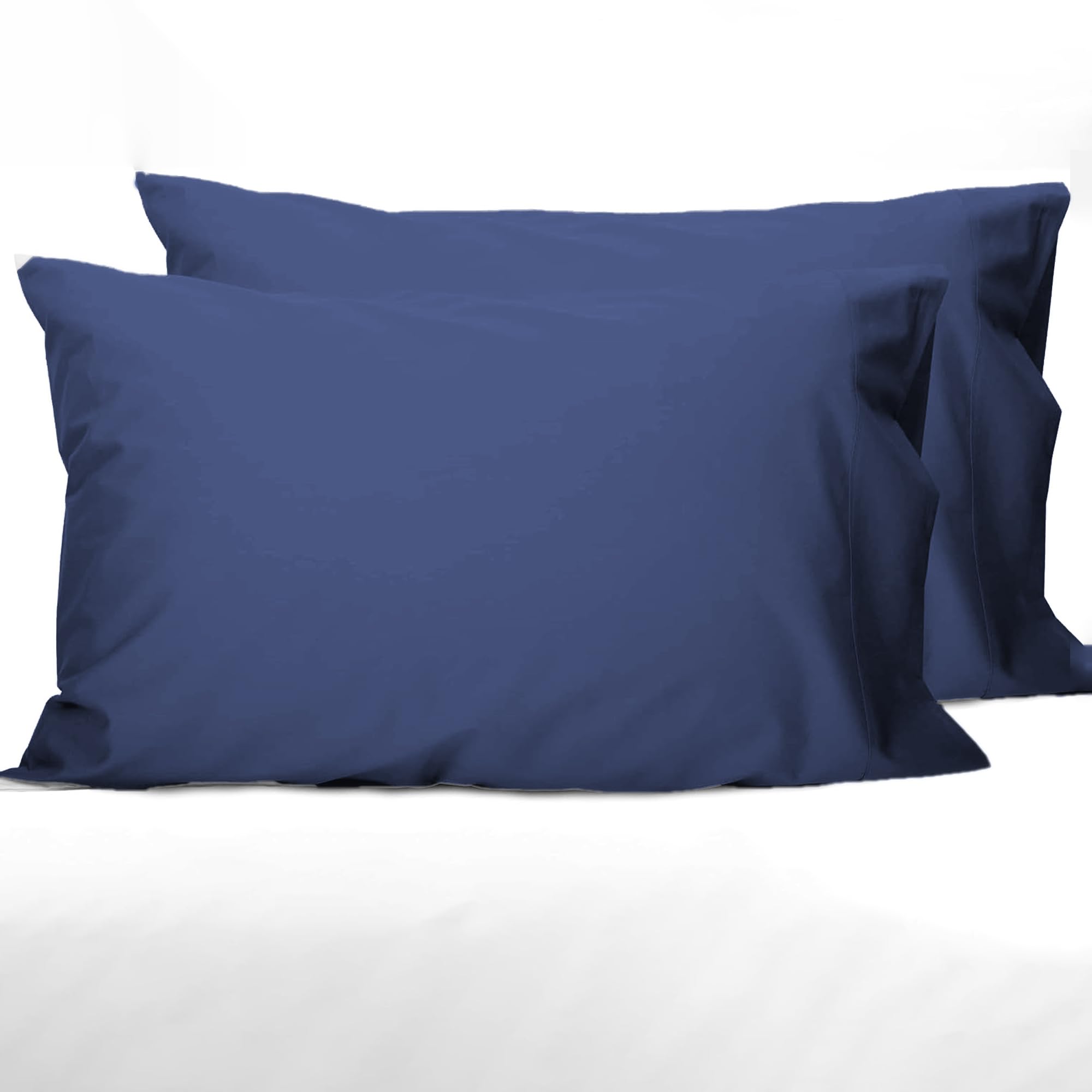 LINENWALAS 100% Cotton Percale Solid Pillow Cover Set of 2 | Soft, Cool & Crisp Hotel Quality Envelope Closure Bed Pillowcases | Standard Size - 300 TC (18x28 Inches, Indigo)