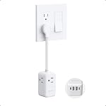 TROND Cordon d'extension de prise plate courte 0.5ft avec USB C, 3AC Barre d'alimentation de voyage de petite prise ultra-mince bande d'énergie, 3 Décollage multiple, 4 USB PD 20W Port chargé, 1875W, Fournitures de chambre pour le bureau intérieur