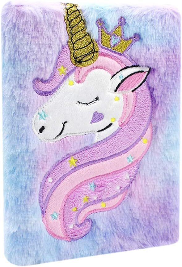 Image of SAMVARDHAN Plush Notebook Journal Cute Rainbow Unicorn Diary for Kids Girls Boys Writing Drawing (A5, 160 Lined Pages), Ink Color-Multicolor