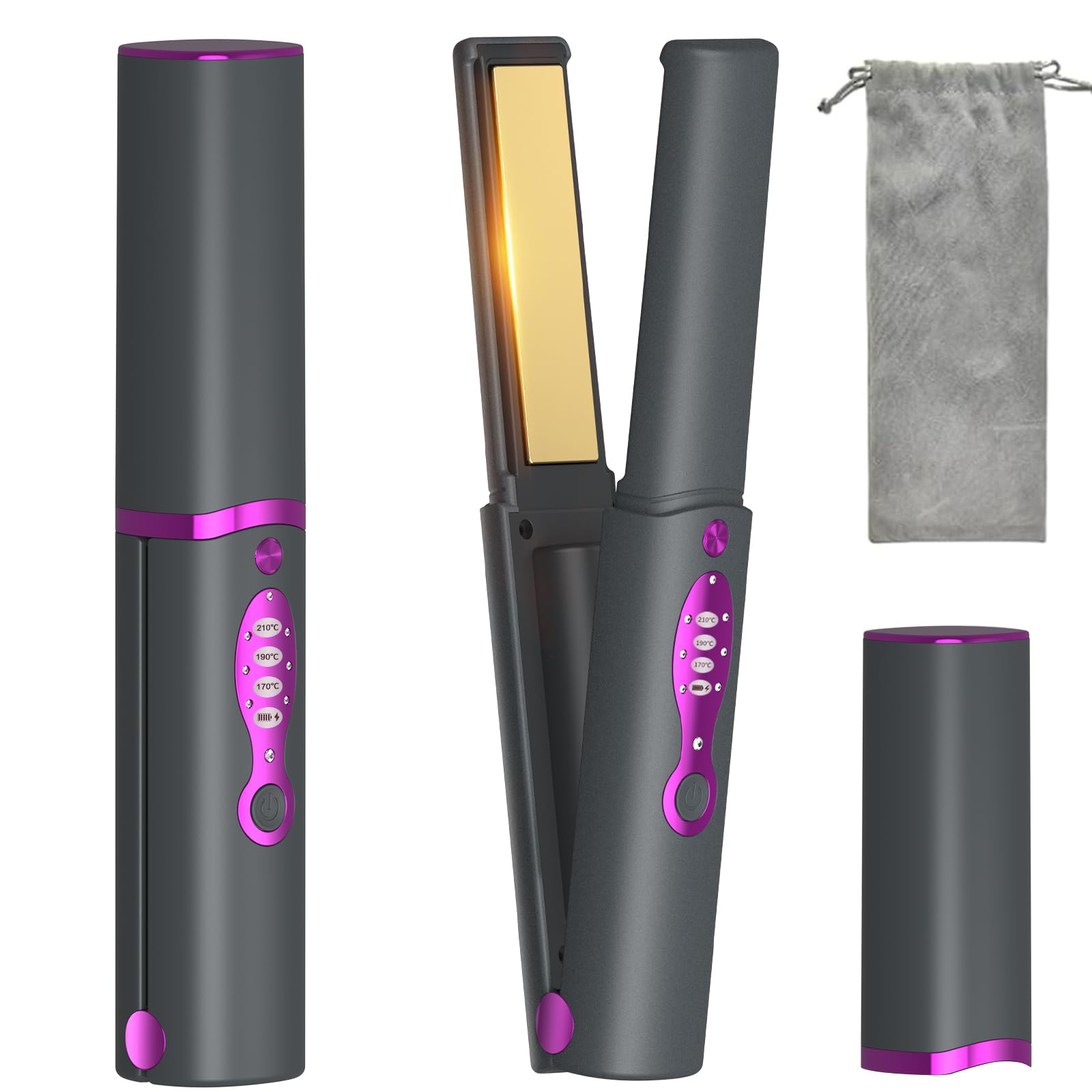Piastra per Capelli Senza Fili, Piastra e Ferro Arricciacapelli 2 in 1, Ricaricabile USB Portatile 5000mAh, Piastra da Viaggio Temperatura Regolabile 3 Livelli, Riscaldamento Rapido