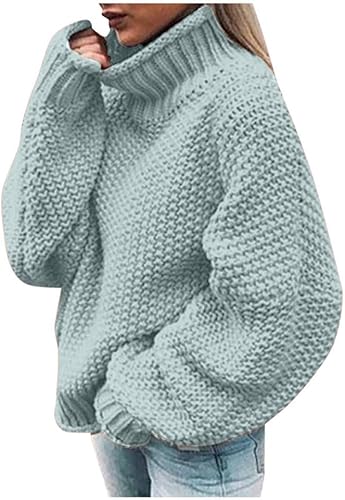 Suéter grueso de otoño 2023 para mujer, manga murciélago, cuello alto, ajuste holgado, acogedor, suéter de punto de gran tamaño