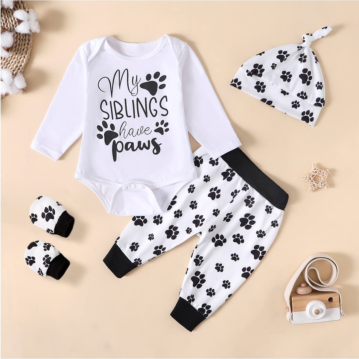 Aslaylme Newborn Boy Outfits Baby Coming Home Outfit Going Home Outit My Siblngs Have Paws Bodysuit (Long-Paws,0-3 Months)
